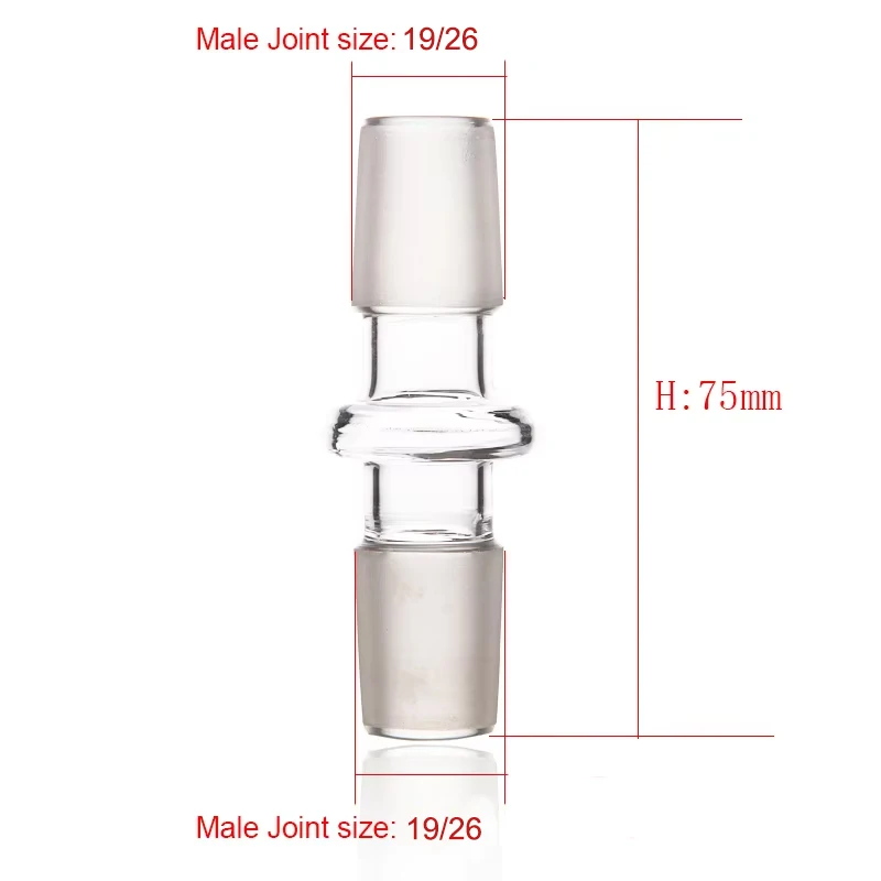 CHENGDU GLASSWARE Double plug converter, For smoke bowl, Male joints 19/26, Total length 75mm, Borosilicate glass, YWSSZHQ