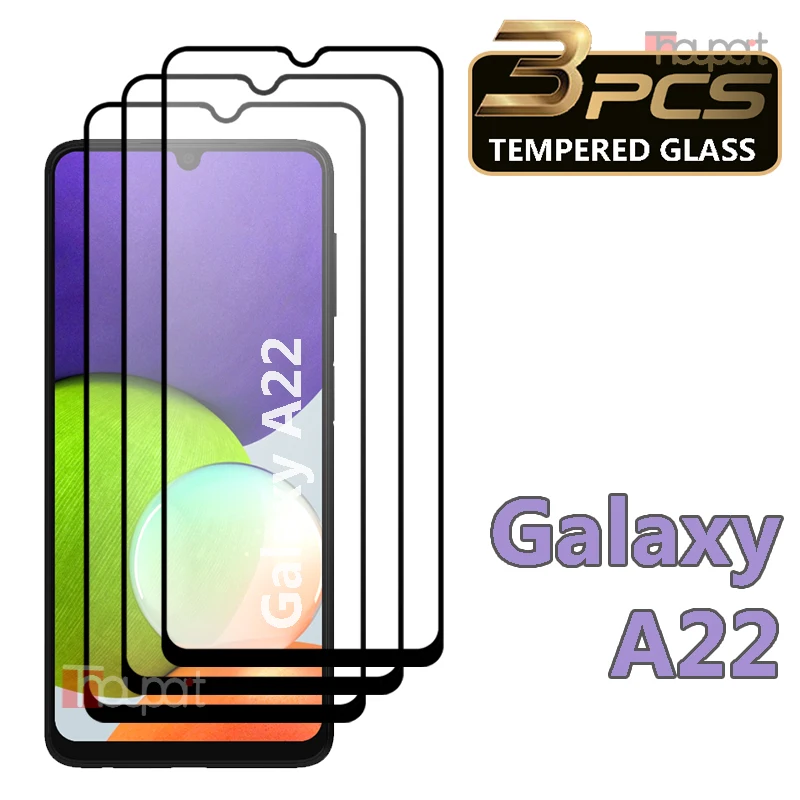 Vidro Temperado para Samsung Galaxy, Filme Protetor De Tela, 5G, A22, 3pcs