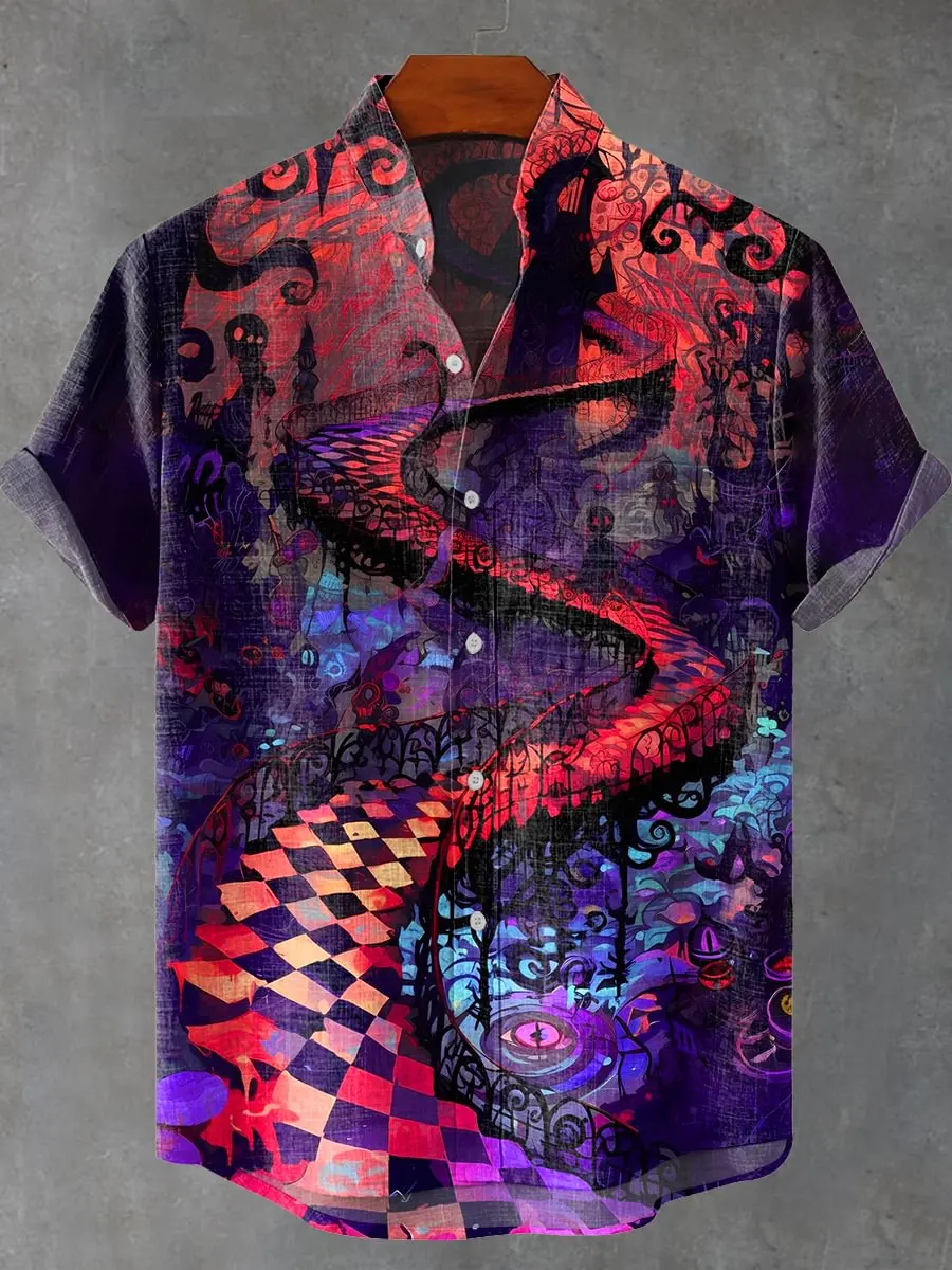 

Men's Short Sleeve Casual Fashion New Shirt Art 3D Stair Printing Pet Dog Pattern Shirt Fashion Casual Shirt