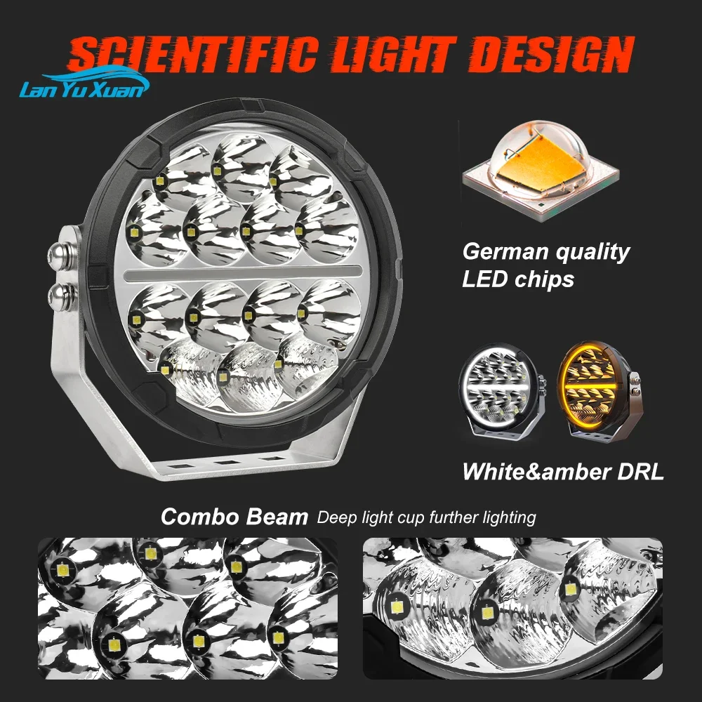 Off-road Steel Bracket Led Work Light 4x4 White Amber DRL 6'' 7inch Driving Light 6.5 Inch Round for Truck Vehicle