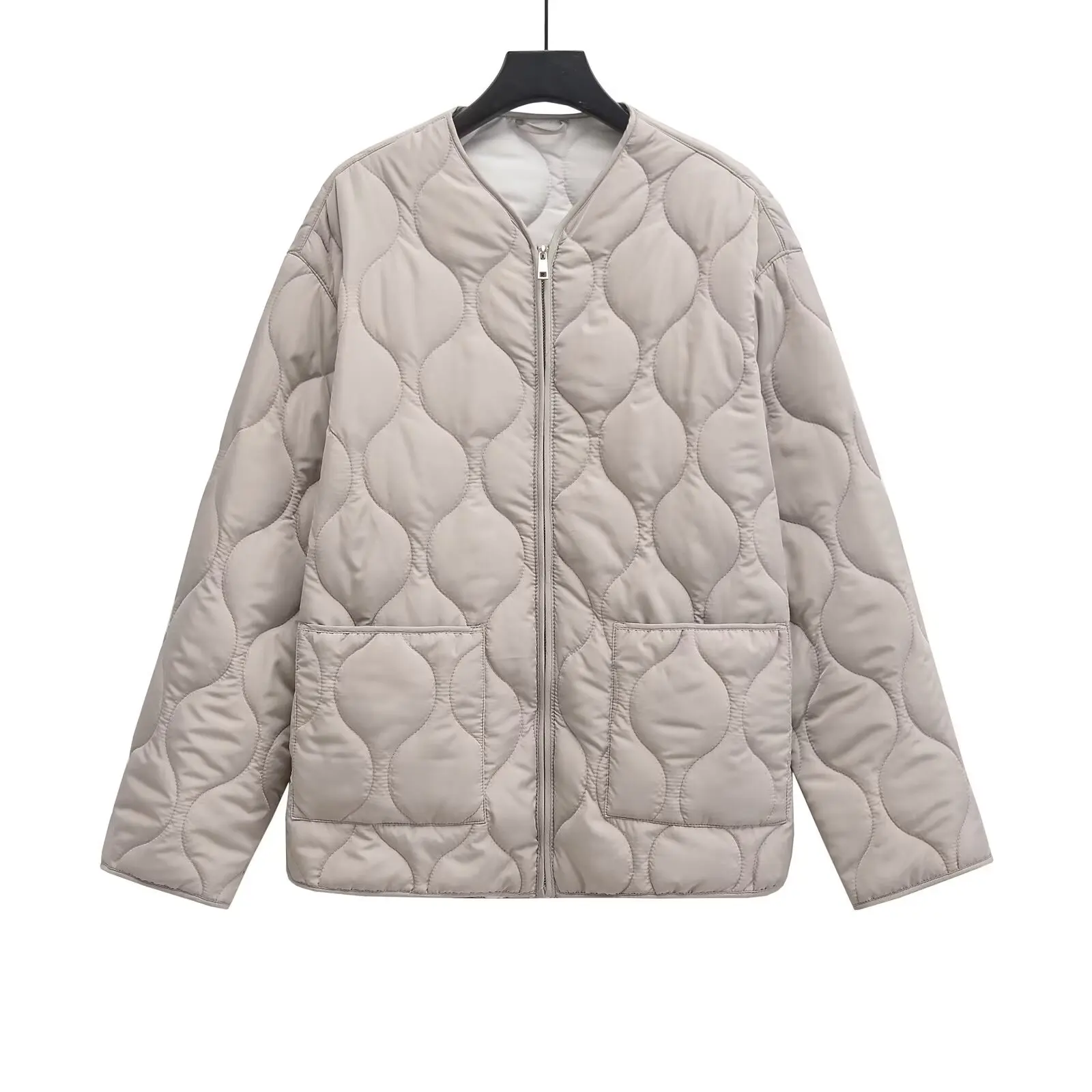 Chaqueta acolchada Retro para mujer, abrigo de manga larga con cuello redondo y cremallera, versátil, moda de otoño e invierno, 2024