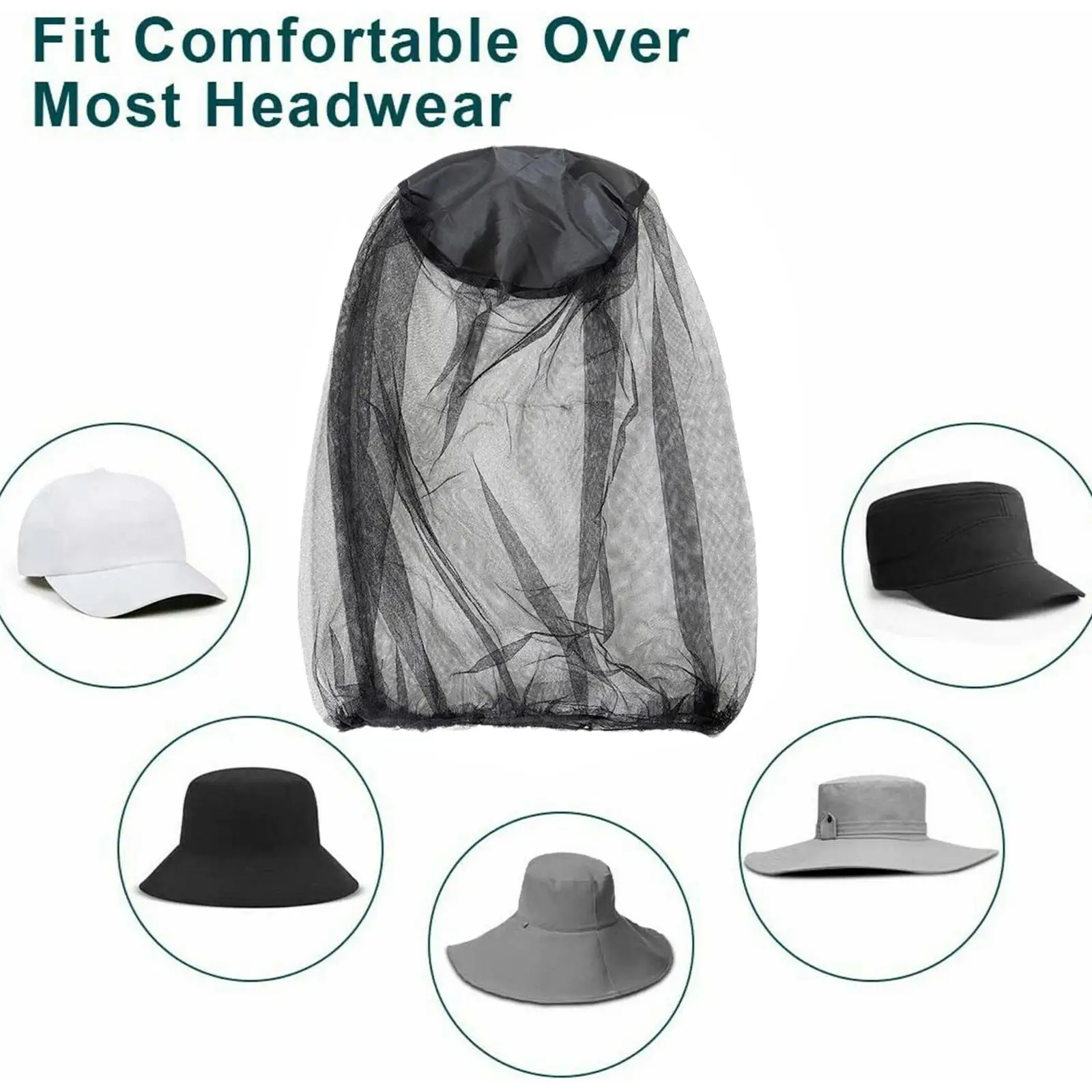 Foldable Head Protector Mosquito Hat, Anti-Mosquito Caps, Anti-Mosquito Net, Verão ao ar livre, Inseto, Mosquito Tampa da cabeça, Suprimentos de pesca