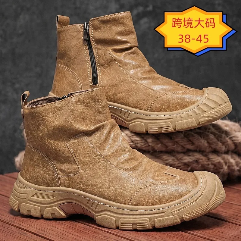 Classic Black Men's Ankle Boots Platform Casual Boots For Men Comfortable High Top Work Shoes Man Leather Boots botas masculino