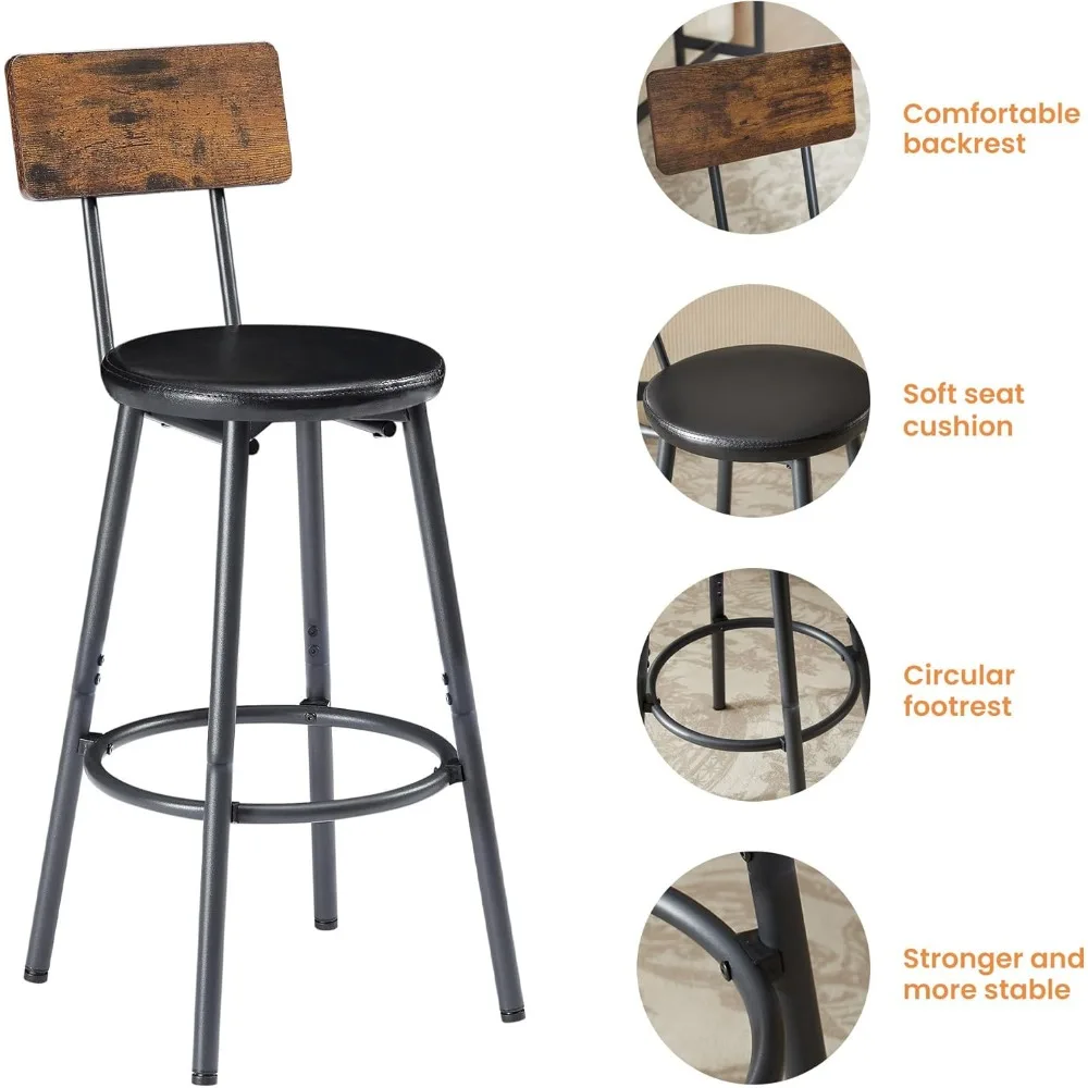 Bars Table with Stools - Long Bars Table Set with 3 PU Upholstered Bar Stools - Bar Table for Kitchen Table, Living Room