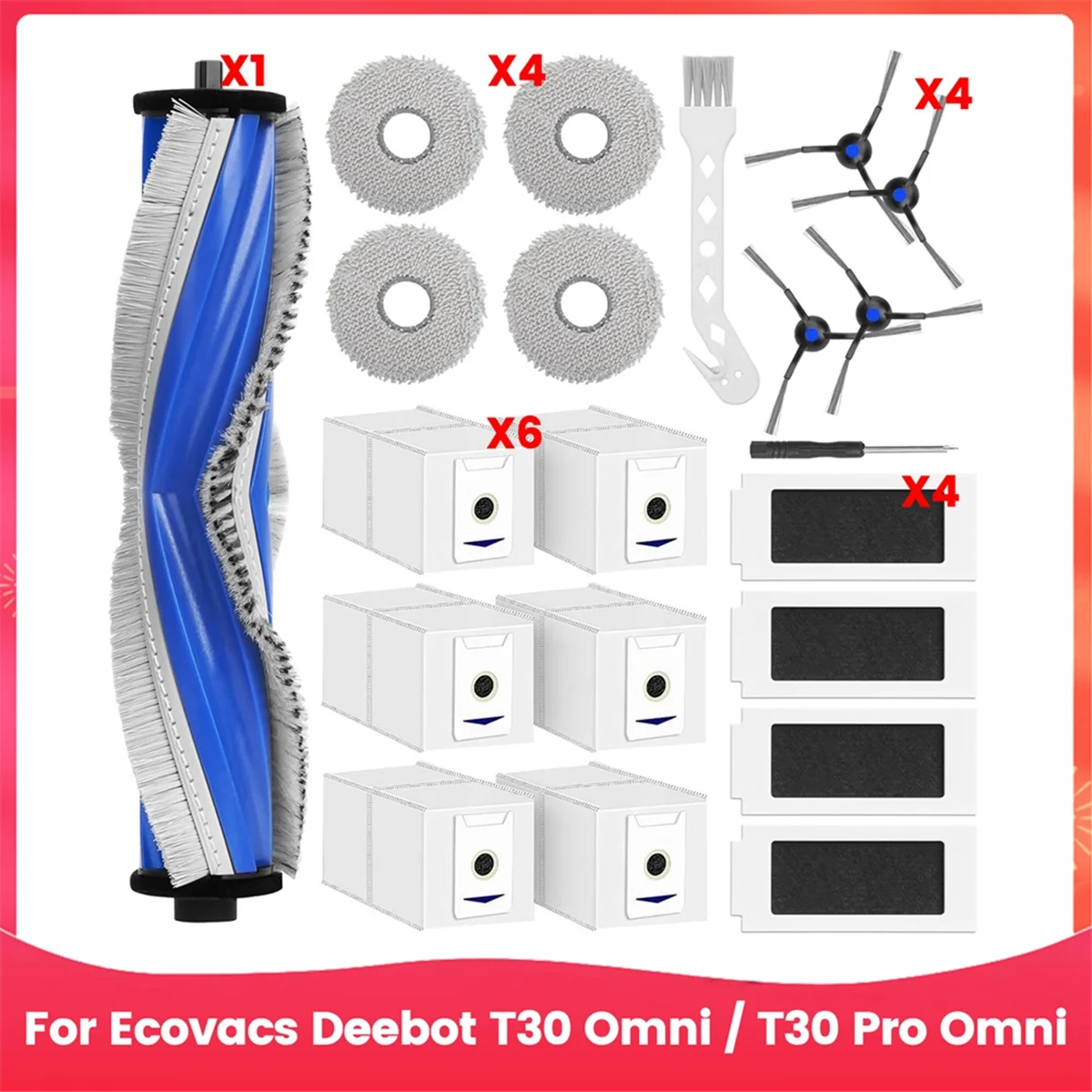 B26B For Ecovacs Deebot T30 Omni / T30 Pro Omni Vacuum Cleaner Main Side Brush Hepa Filters Mop Cloth Dust Bags Accessories