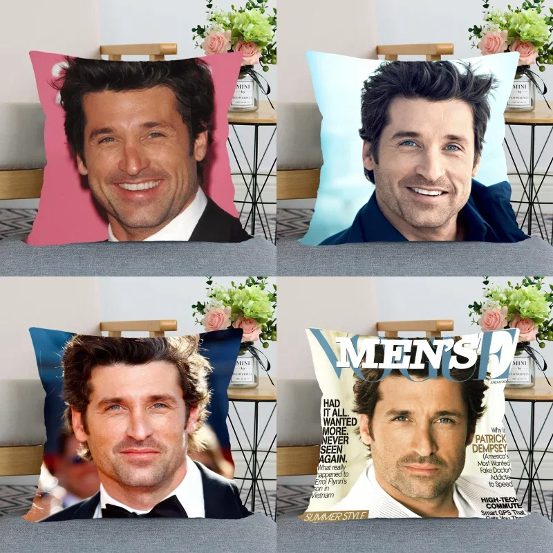 

45X45cm Patrick Dempsey Pillow Cover Bedroom Home Office Decorative Pillowcase Square Zipper Pillow Cases Satin Fabric