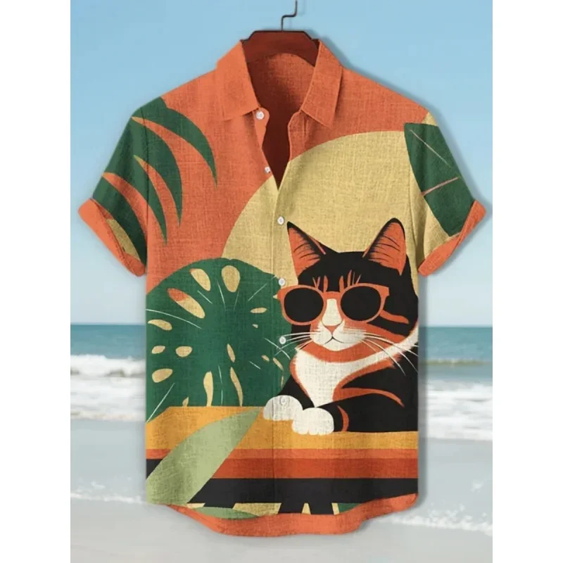 ثلاثية الأبعاد مطبوعة متعة القط الأسماك قميص هاواي صيفي للرجال لطيف الحيوانات نمط ألوها قمصان الصيف قصيرة الأكمام بلايز الشارع بلوزة غير رسمية #5