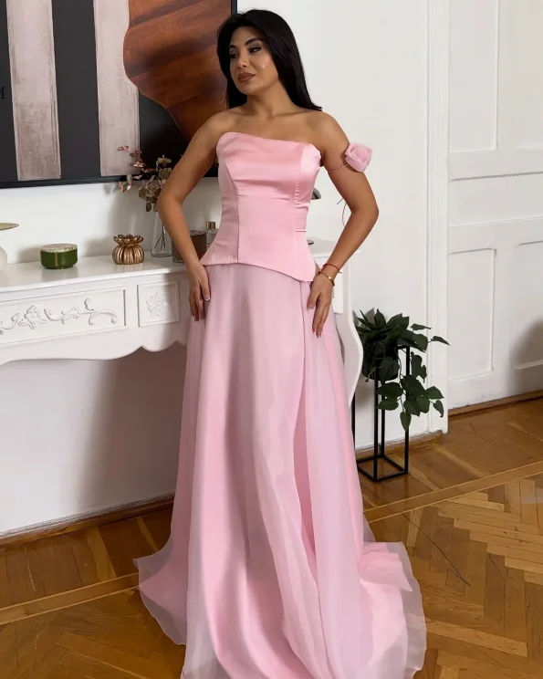 

Pink Luxurious Prom Dresses Fashion Cocktail Dress Elegant Evening Dress Formal Wedding Party Dress Long Sleeves Customized