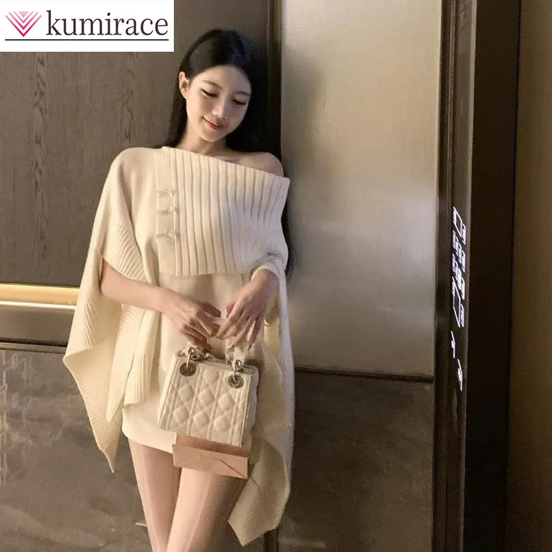 

Knitted Sweater Top for Women's Spring and Autumn Design Mid Length, Lazy Loose Slimming Pink Cape Sweater Jacket Y2k Clothes