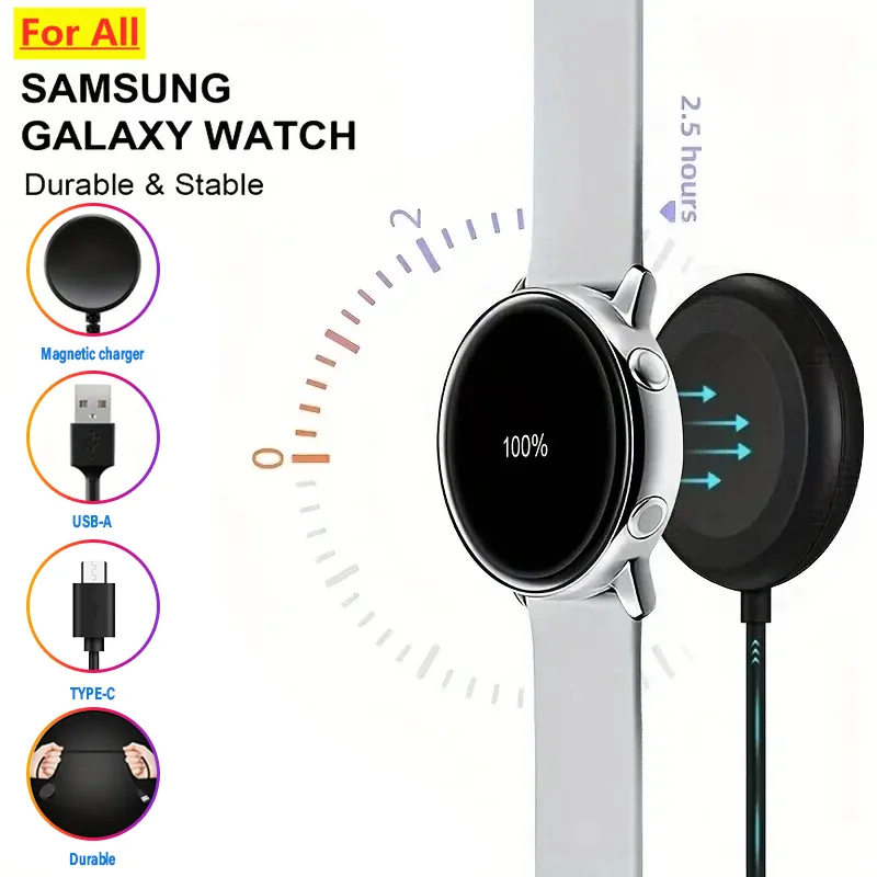 Chargeur sans fil pour Samsung Galaxy Watch 3 4 5 6 7 8 Pro Active 2, câble USB Type C PD Portable, Station de charge rapide