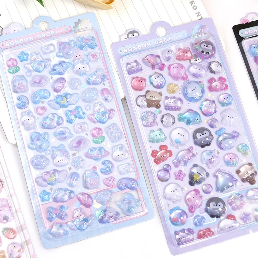 クリエイティブなキャンディーゴーストラビットドロップ3Dレリーフステッカー、DIYスクラップブッキング、日記文房具、ステッカー装飾、かわいい美的