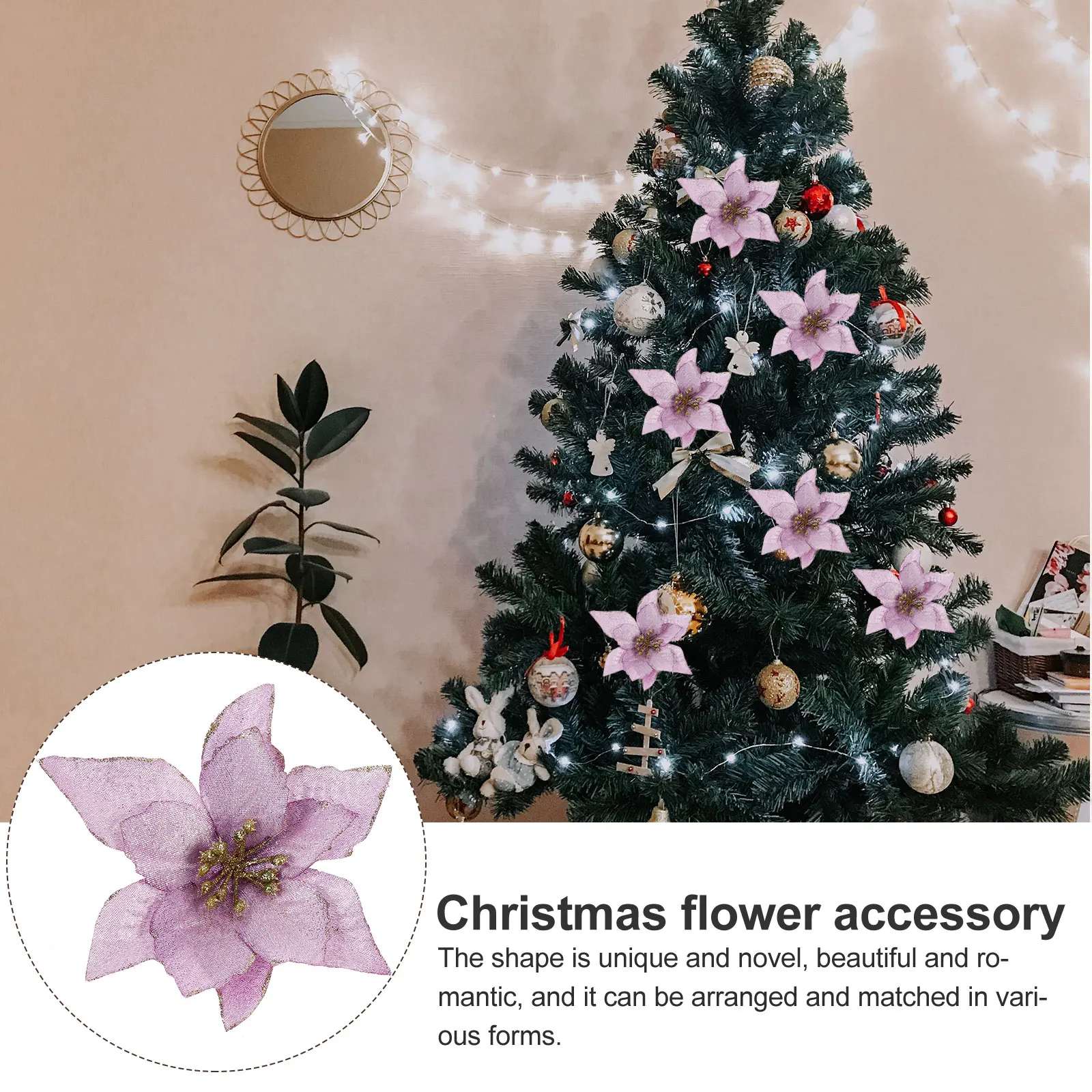 

6 Pcs Purple Poinsettia Christmas Decorations Flower Ornaments Small Faux Flowers