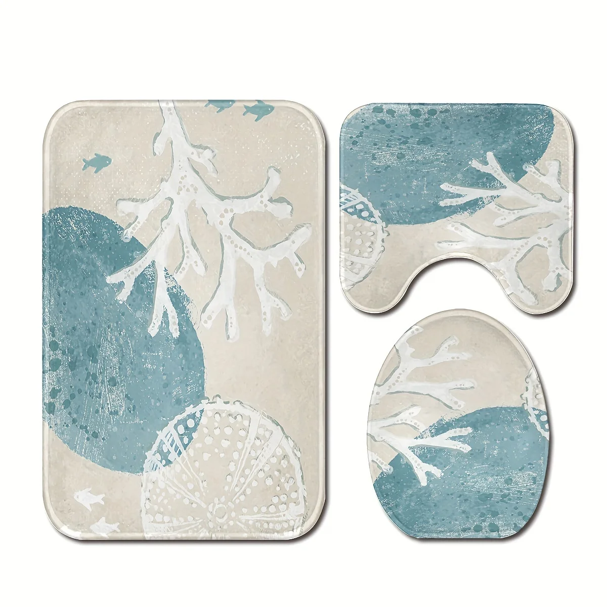 

Набор из 3 ковриков для ванной с синим морским коралловым узором, принт с морскими обитателями, нескользящие коврики для туалета, влаговпитывающие напольные коврики, декор для дома