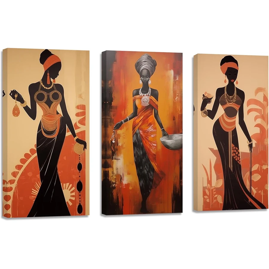 

Африканские женщины: картина с полной вышивкой стразами, 3 элемента, традиционная картина с изображением чернокожей девушки, 3D вышивка, африканский этнический декор, древнее племенное украшение.