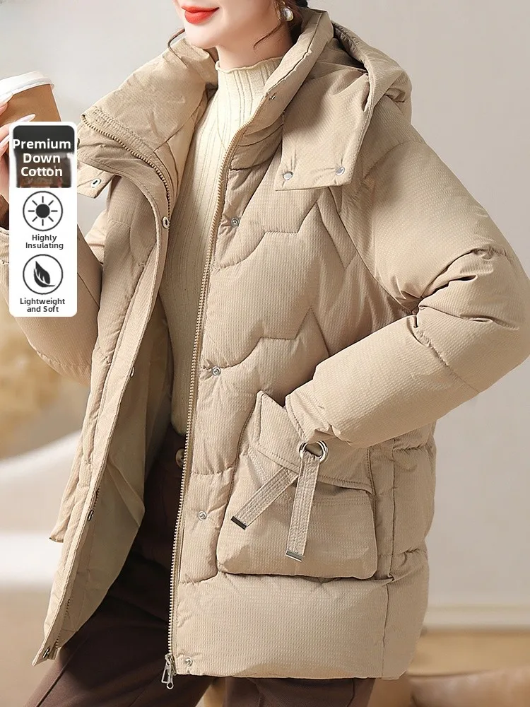 

Утепленная хлопковая куртка средней длины для мам, зимнее модное женское пальто в корейском стиле, из полиэфирного волокна, на молнии, однотонное
