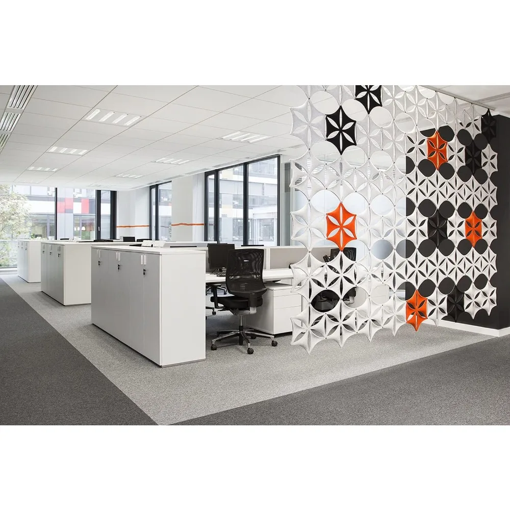 White 3D Flower Hanging Room Divider Panel, Felt Fiber Surface, High Density Polyester Board, Home Decor (12 Pcs)