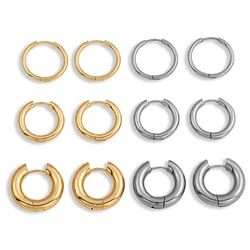 3pair Stainless Steel Circle Earrings Set Gold Plated Thin Thick Ear Buckle Stackable Hoop Earrings Female Piercing Jewelry