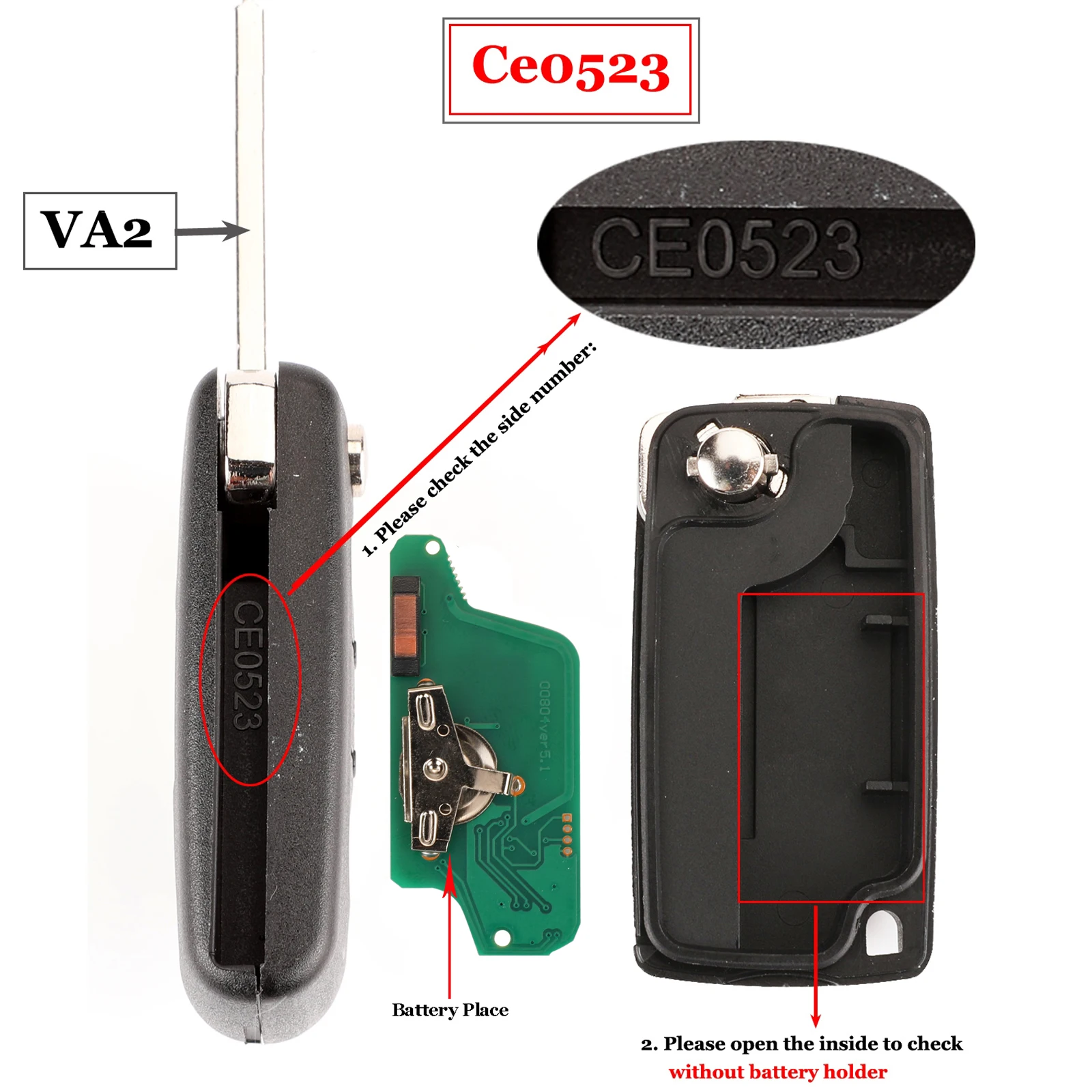 Jingyuqin 2-Tasten-Fernbedienung Autoschlüssel ASK/FSK 434Mhz für Citroen C4 C5 C6 C8 Xsara Picasso für Peugeot 107 207 307 308 CE0536/0523