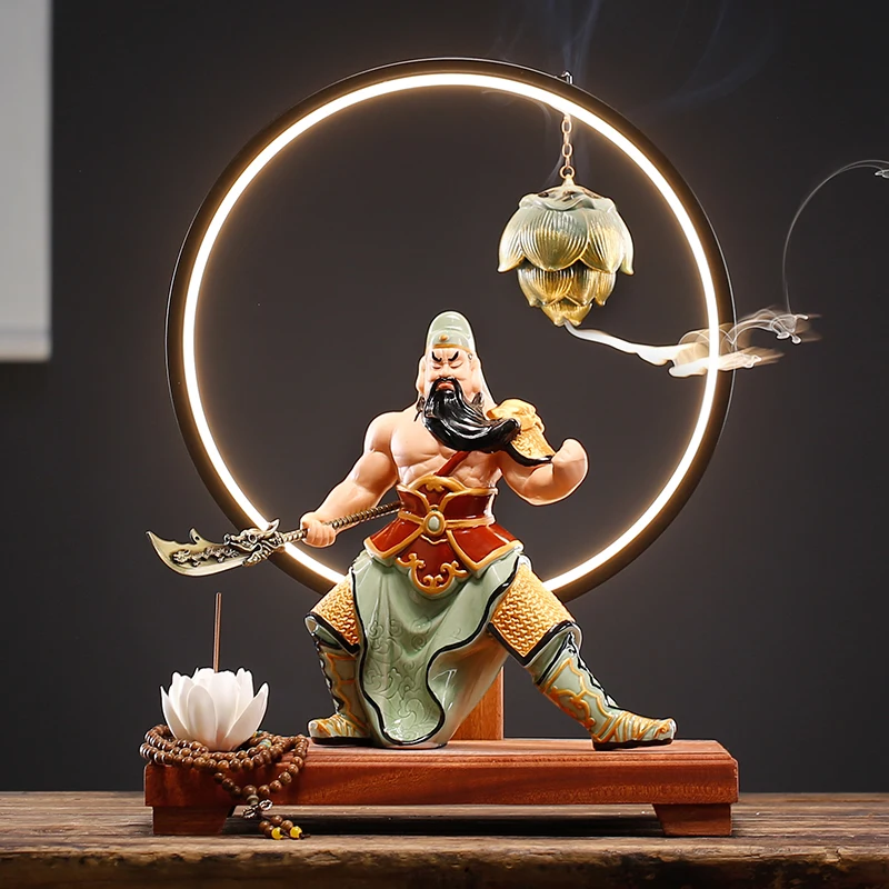 Creative Lamp Circle Backflow Incense Burner Guan Yu Cai Shen Buddha Ceramic Handicrafts New Chinese Home Decoration