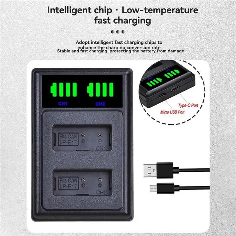 ABGI LP-E17 LCD Dual Battery for Canon for EOS 250D 200D M3 M6 750D 760D T6i T6s 800D 8000D