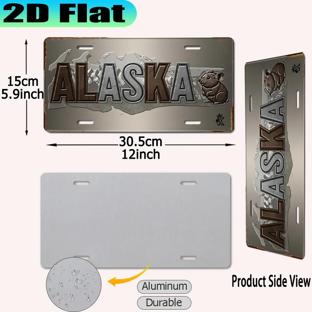Alaska Retro License Plate Tin Sign - Vintage Durable Metal Plaque Wall Decor, Home Office Bar Man Cave Wall Art