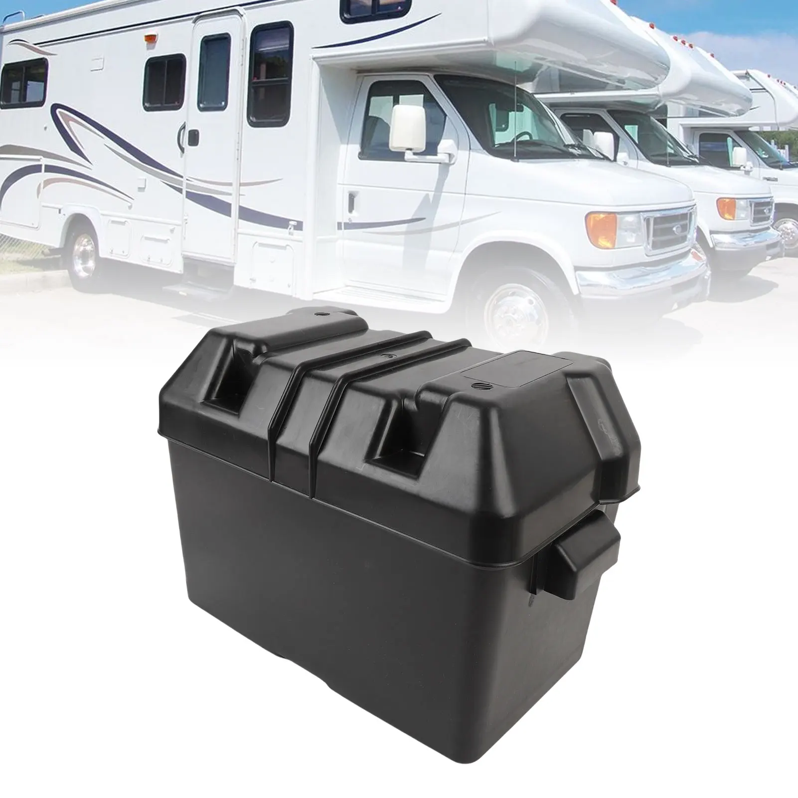 

12V RV Battery Box Versatile Trailer Battery Box Robust Structure Black for Batteries Smaller Than 325x195x185mm