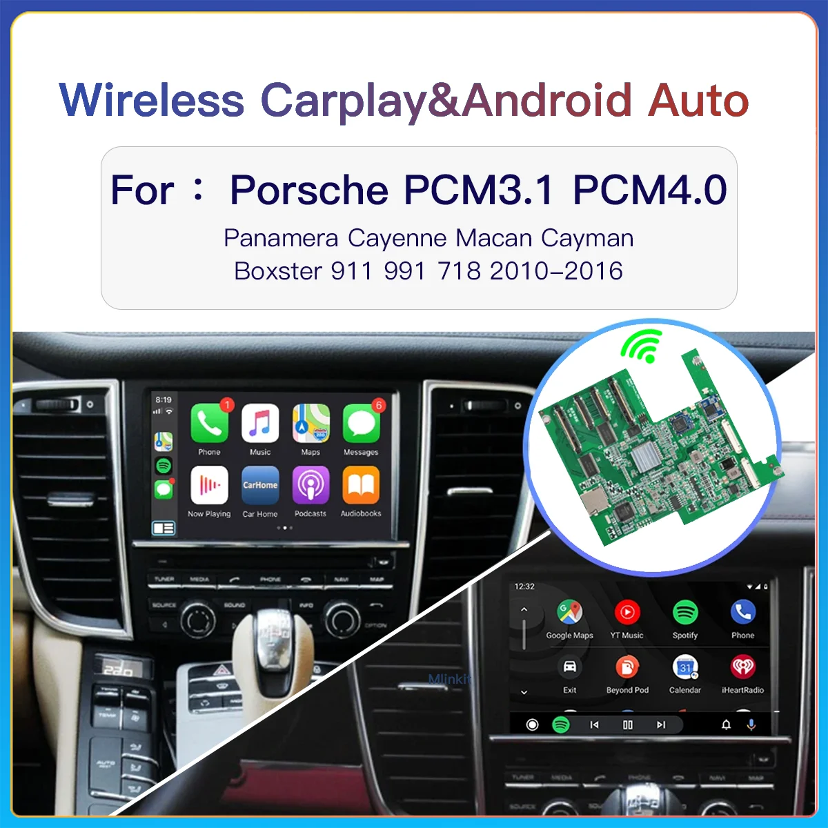 CarPlay แอนดรอยด์อัตโนมัติไร้สายสำหรับปอร์เช่ PCM3.1 PCM4.0 Panamera Cayman Macan Boxster 911 991 718นำทางในรถยนต์เล่น