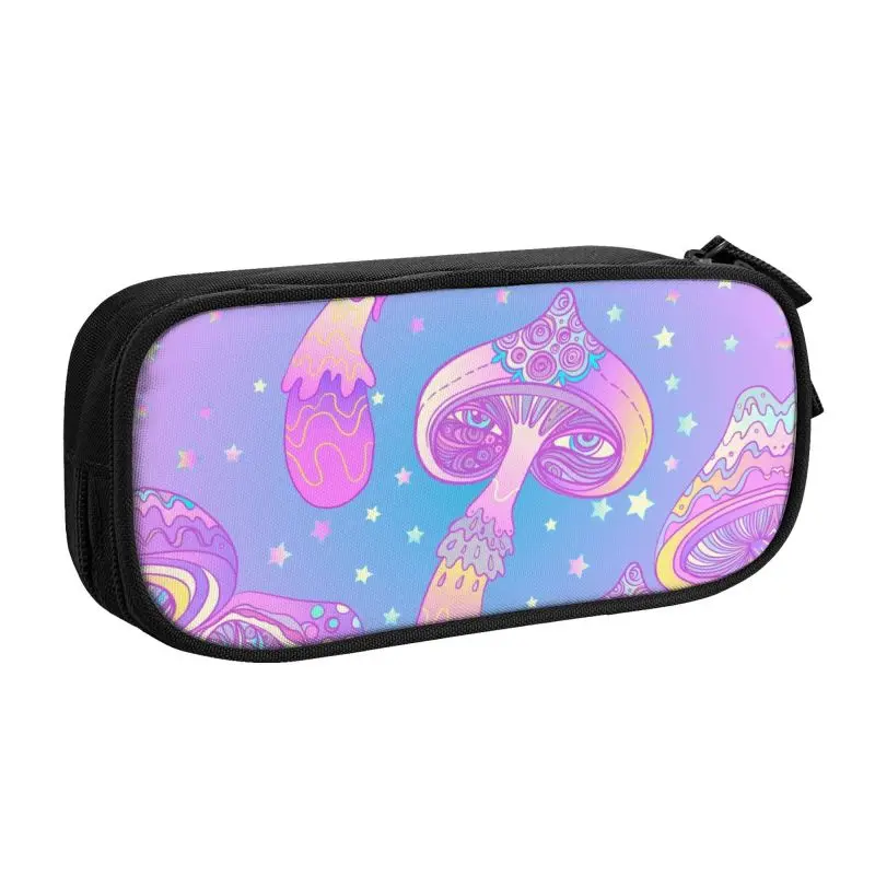Custom Psychedelic Magic Mushrooms Pattern Cute Pencil Cases Boys Gilrs Large Capacity Pencil Bag School Accessories