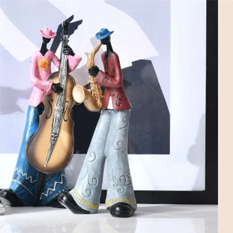 

AB66-2PCS Jazz Band Player Figurines Vintage Musician Figure Resin Statues Retro Sculpture Desktop Ornament Home Indoor Decor