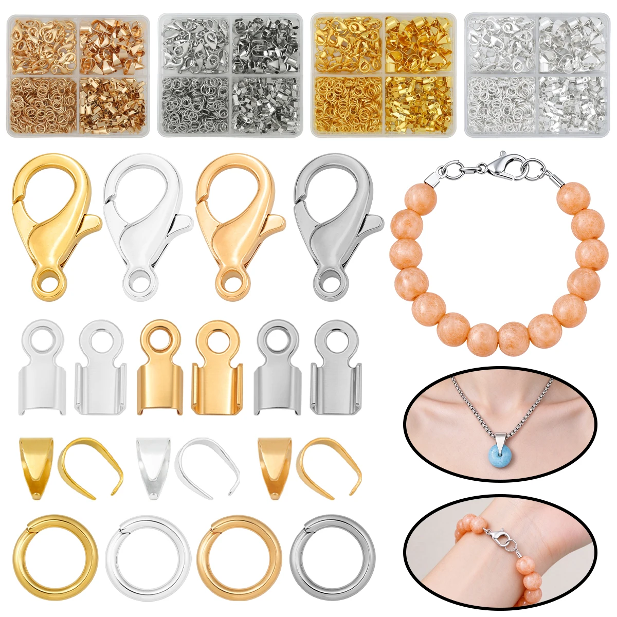 590sets Boxed Lobster Clasp Seed Clasp Clip Fastener Closed Ring for Making Bracelets Necklaces Rings DIY Jewellery Components