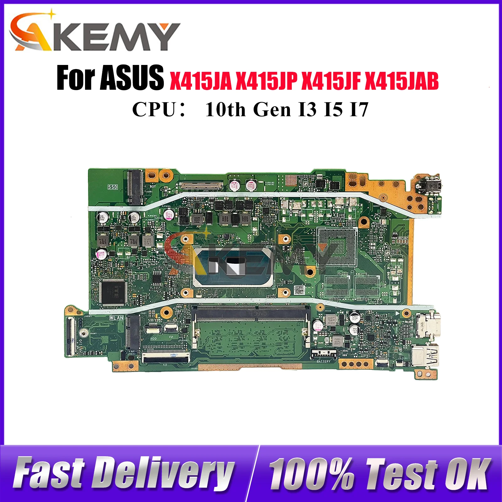 

X415JA Laptop Motherboard For ASUS VivoBook V5200J X415JP A416J X415JA X415J X415JAB V4200J X415JF Mainboard With I3 I5 I7 CPU