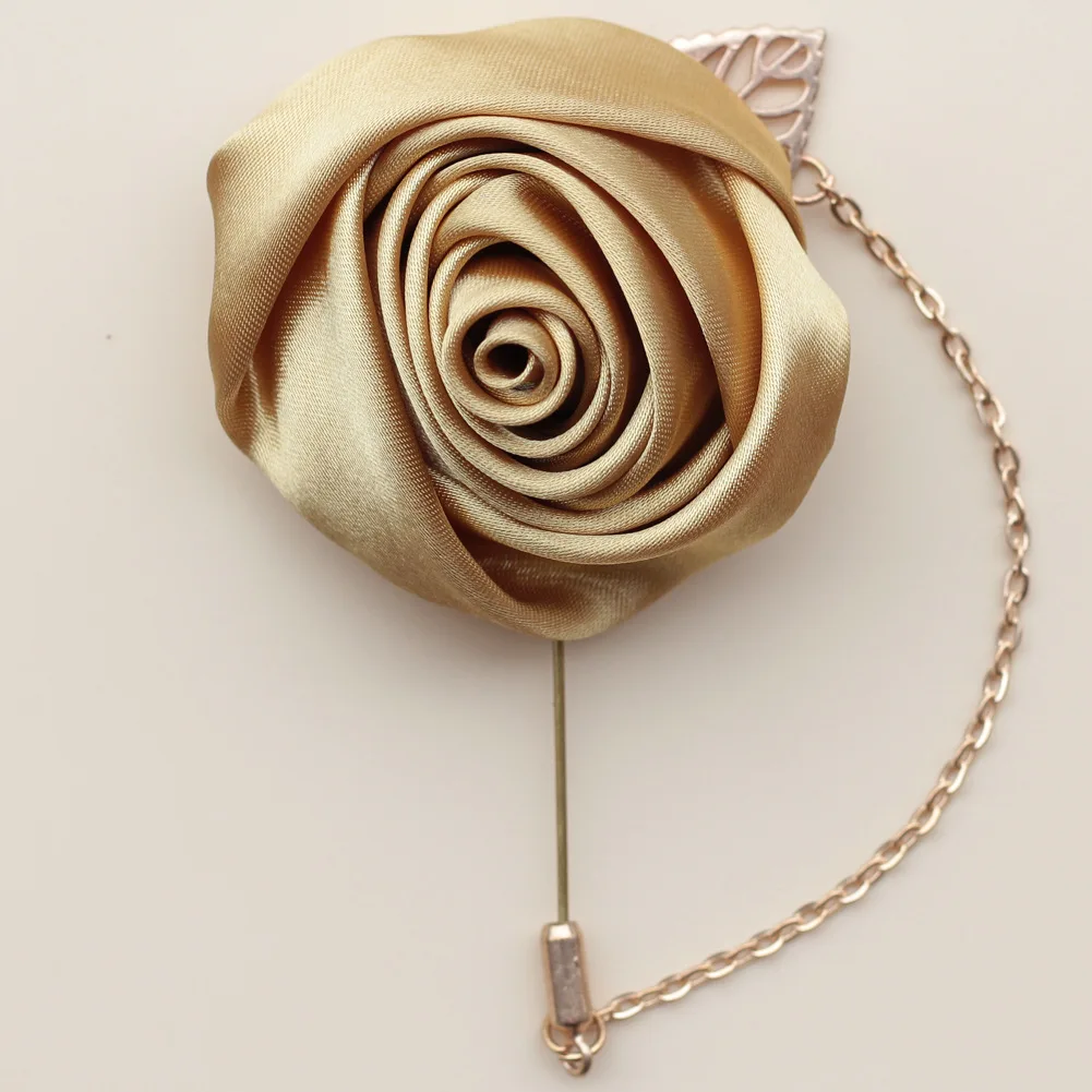 Terno masculino folha de ouro rosa broche corsage colar flor uma palavra longa agulha corrente pode ser personalizado