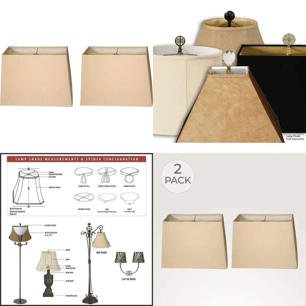 

Rectangle Beige Hardback Lamp Shades Set of 2, 6x12x8x14 Inches, Suitable for Various Lighting Fixtures