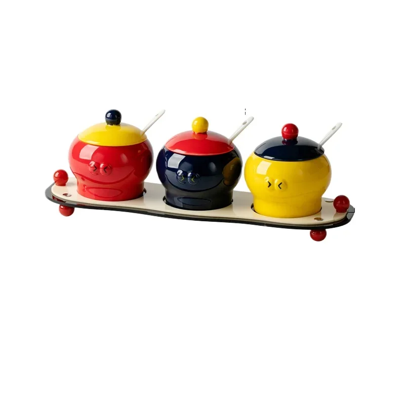 

*Ceramic seasoning tank Kitchen salt tank seasoning tank Storage box set Household oil splashed chili jar seasoning