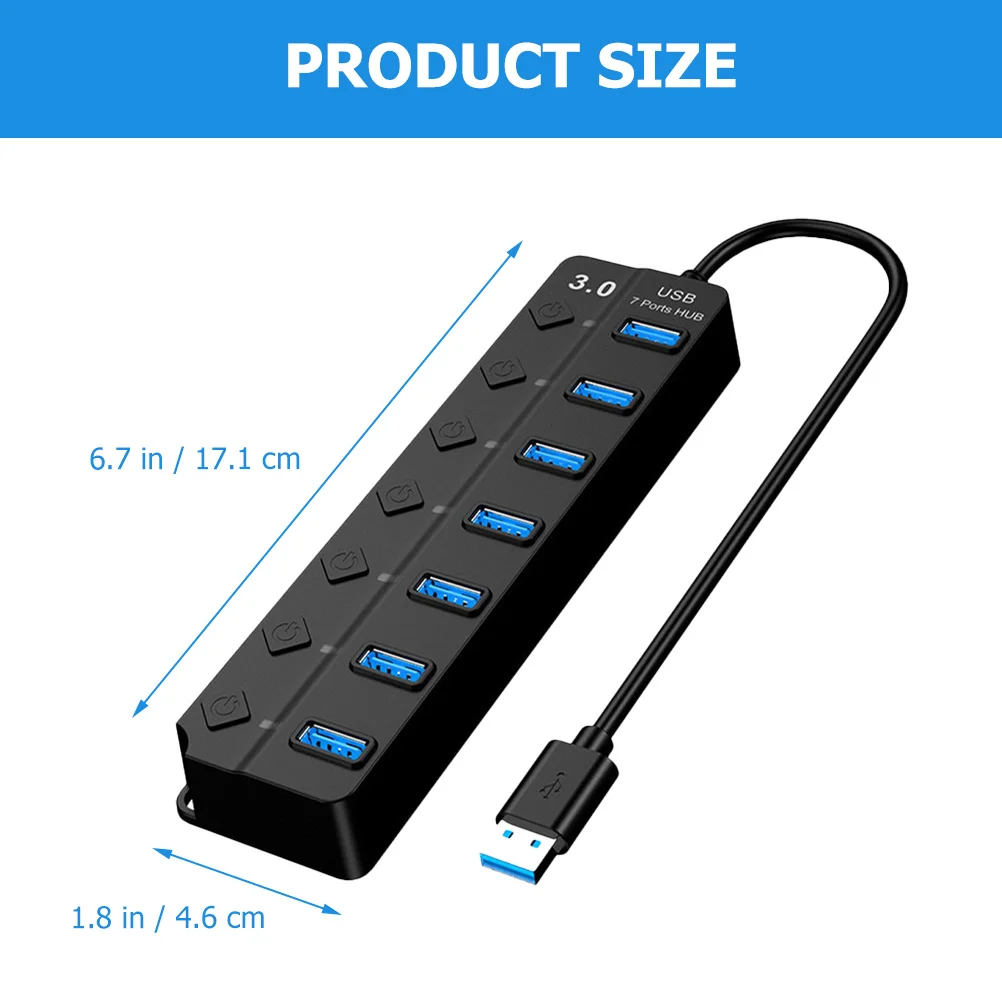 7 Ports Usb 3.0 Hub Thickened Copper Core 5Gbps High Speed Led Indicator Plug Play Backup Power Supply Multiple Usb Port