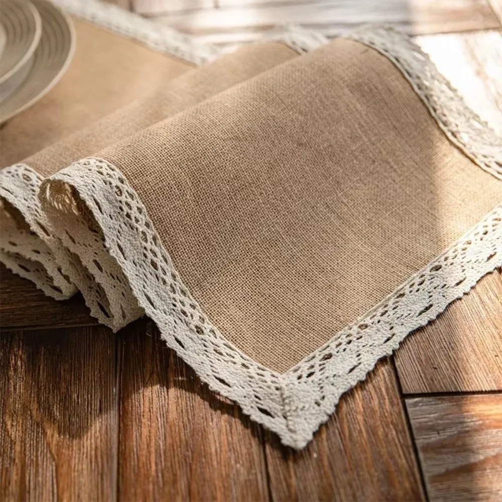 New Jute Jute Table Runner Woven Texture Lace Trim Burlap Table Runner Macrame Edges 30x180CM Rustic Table Runner Table Decor