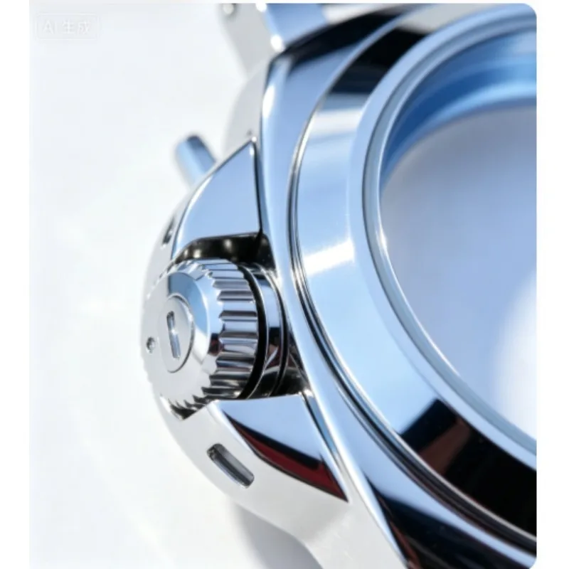 44mm Polished Stainless Steel Watch Case, DIY Replacement Housing for Mechanical Movements