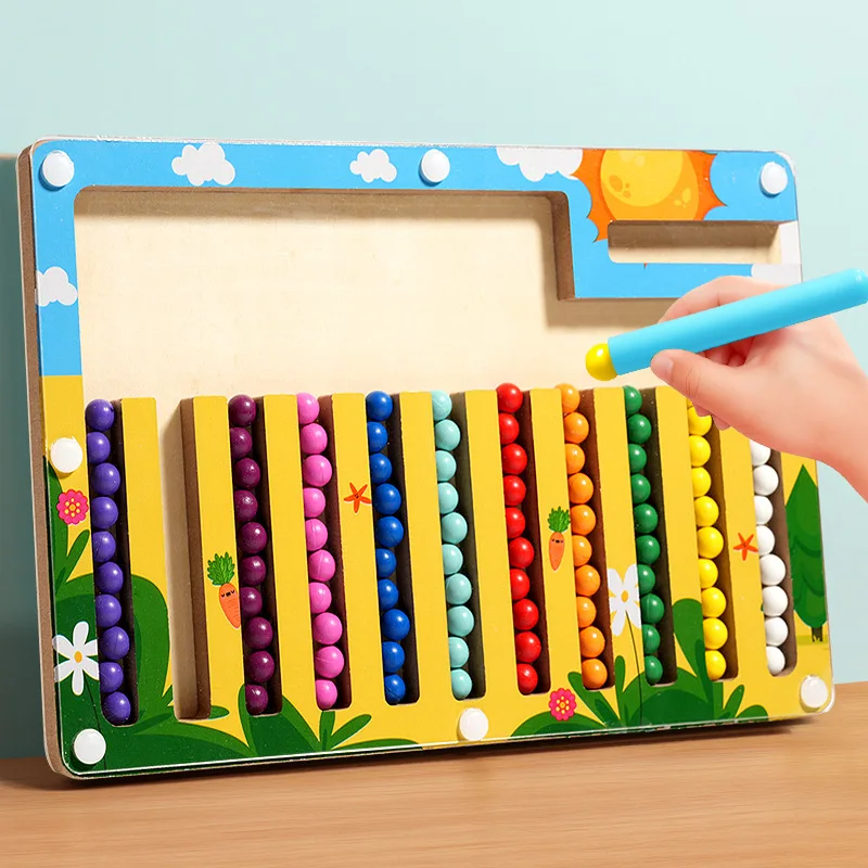 Color Classification Magnetic Maze Ball Runner Magnetic Pen Runner Game Hand Eye Coordination Exercise Kindergarten Puzzle Toy