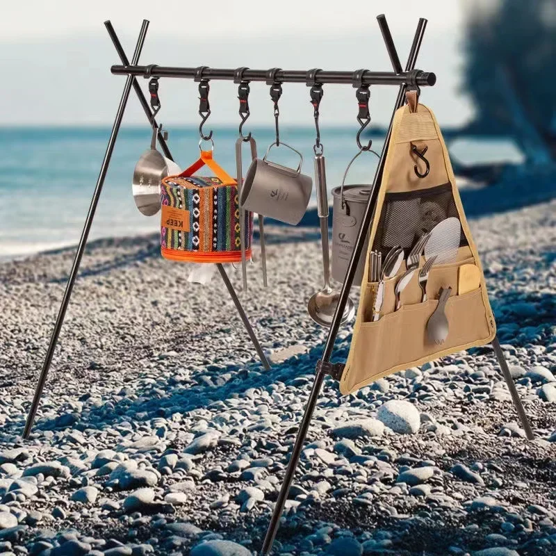 

Customization Outdoor Aluminum Alloy Portable Camping Rack Folding Ultralight Camping Tripod Travel Sundries