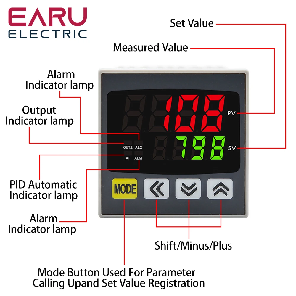 New Digital PID Temperature Controller Heating Cooling SSR Relay Output Thermostat Module Thermocontroller Universal Input 220V