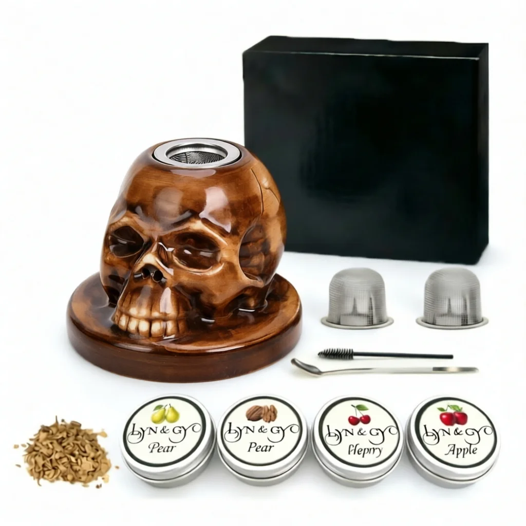 Cocktail Smoker Kit 4 Geschmacksrichtungen Bourbon Keramik-Totenkopf-Infuser Old Fashioned Drink Smoker Kit Geburtstagsgeschenke für Männer Väter – Detail 7