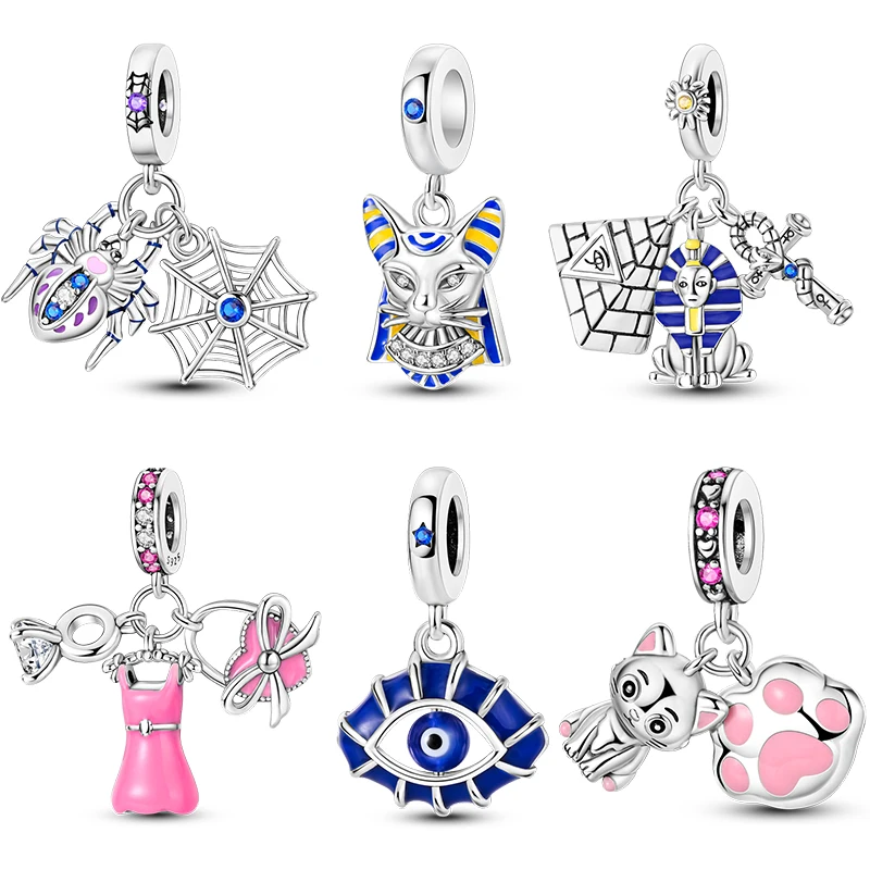 100% 925 Sterling Silver Blue Spider Evil Eyes Retro Butterfly Charms Beads Fit Pandora Original Bracelets Fine DIY Jewelry Gift