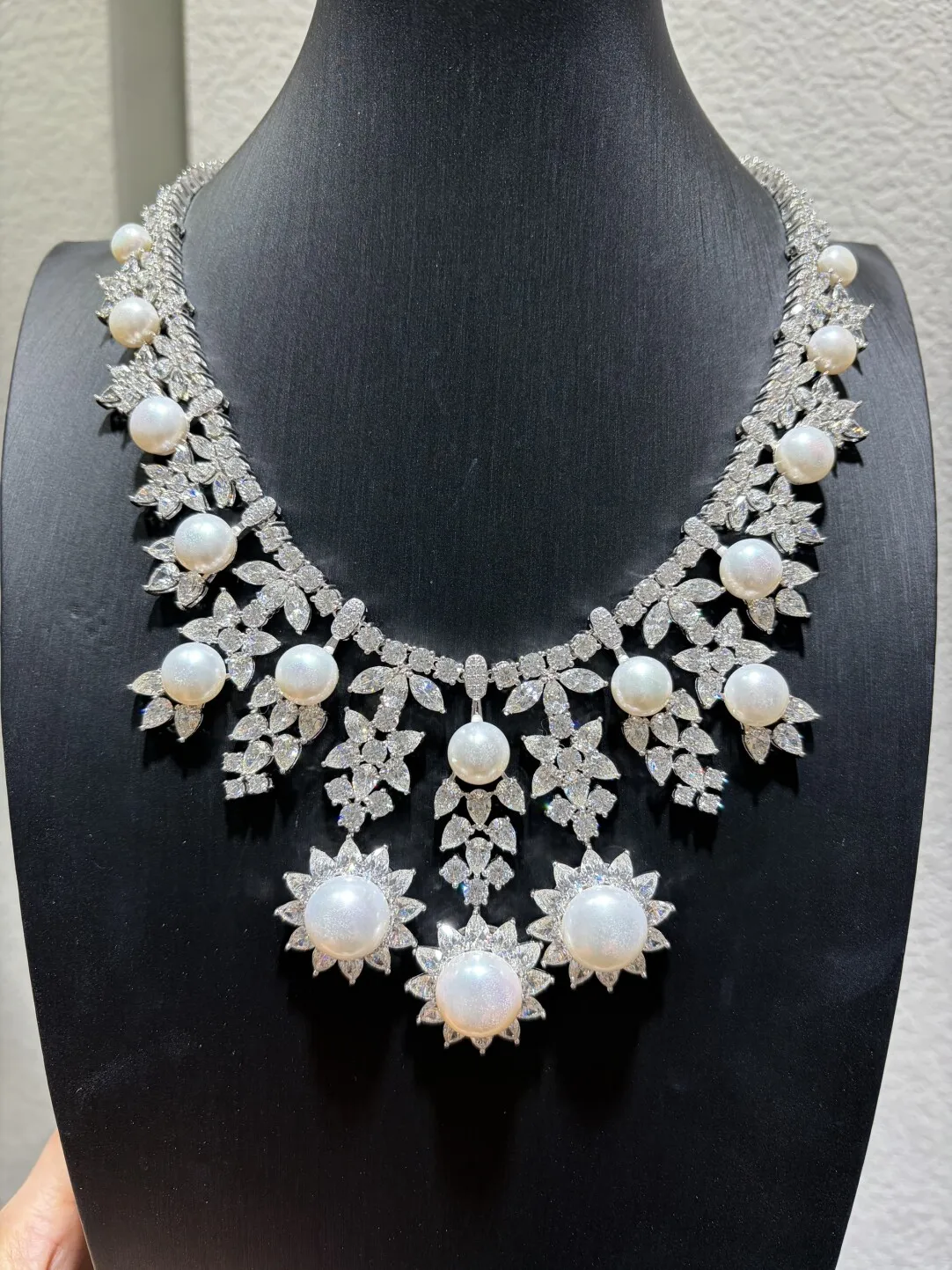 MIYI luxury natural fresh water pearl necklace 925 sterling silver with cubic zircon fine jewelry for party