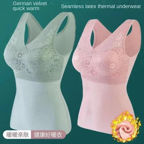 여성용 따뜻한 겨울 보온 탱크 탑, 부드럽고 두꺼운 양털 속옷, 신축성 벨벳 보온 조끼, 브래지어 패딩 달린 싱글 렛 속옷 Best5 여성용 따뜻한 겨울 보온 탱크 탑, 부드럽고 두꺼운 양털 속옷, 신축성 벨벳 보온 조끼, 브래지어 패딩 달린 싱글 렛 속옷 Best5