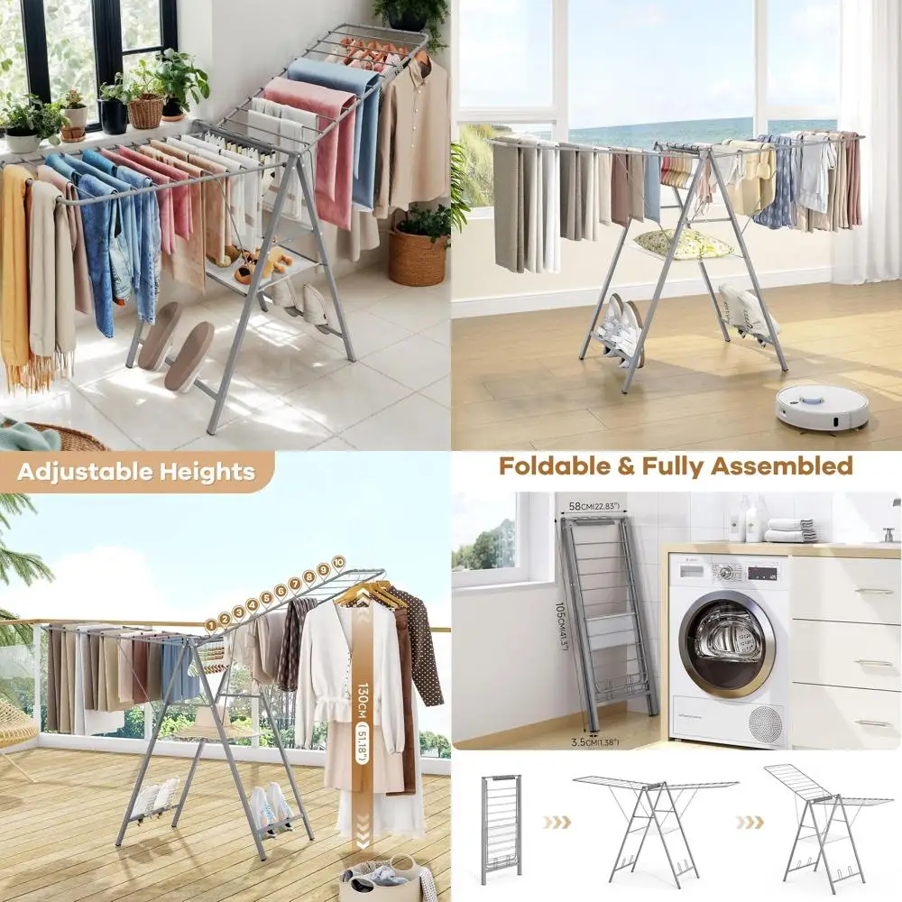 

Регулируемая металлическая складная сушилка для одежды для внутреннего и наружного использования, серая