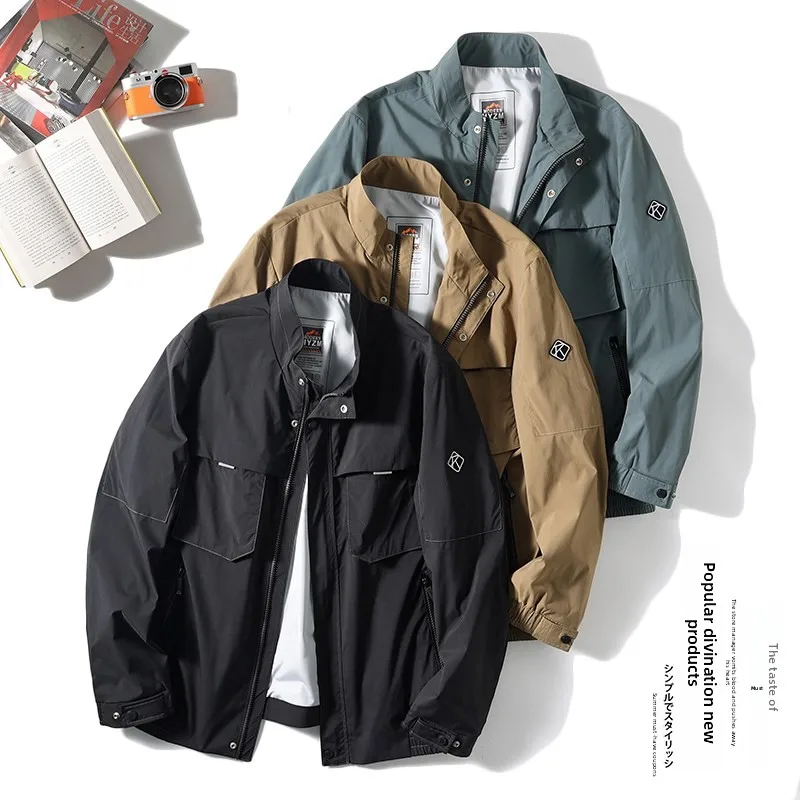 

Casual Functional Men's Jaet Spring New Sle Stand Collar Workwear Jaet Youth ular Polyester Cotton Blend Waterproof