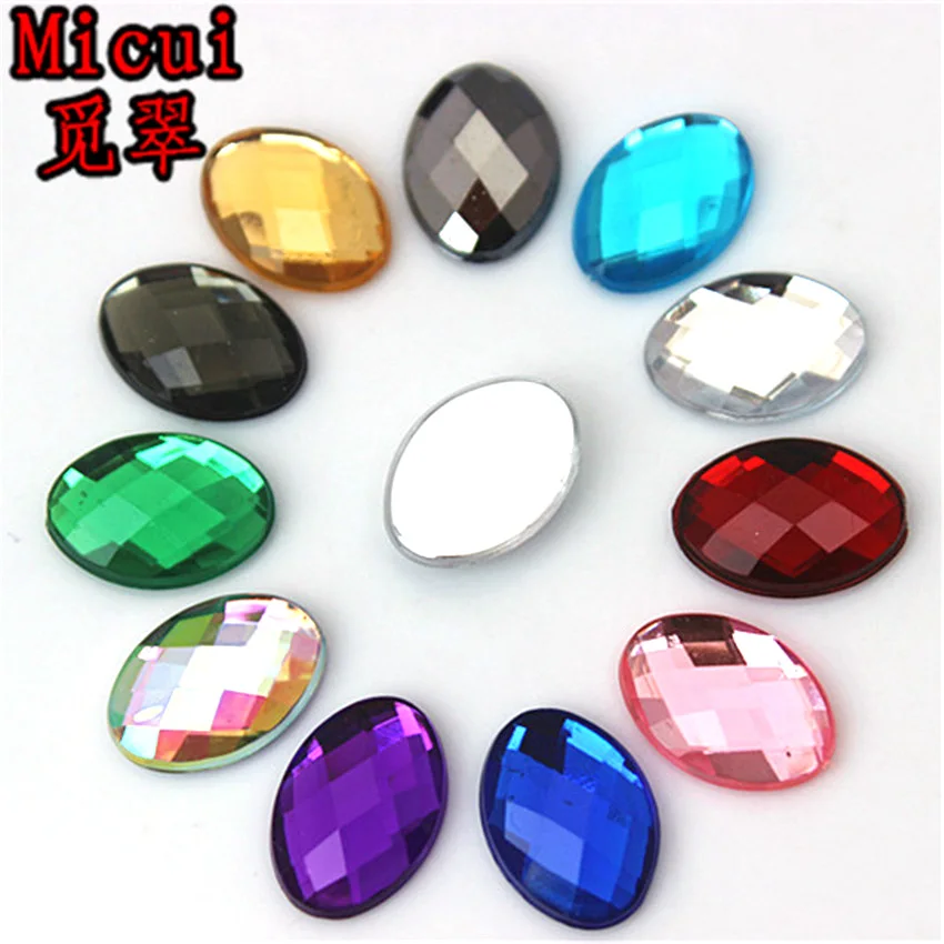 Micui 100Pcs 10*14mm Oval Shape Flat Back Rhinestone Applique Acrylic Stone Crystals Non Hotfix Crafts Jewelry Accessories MC772