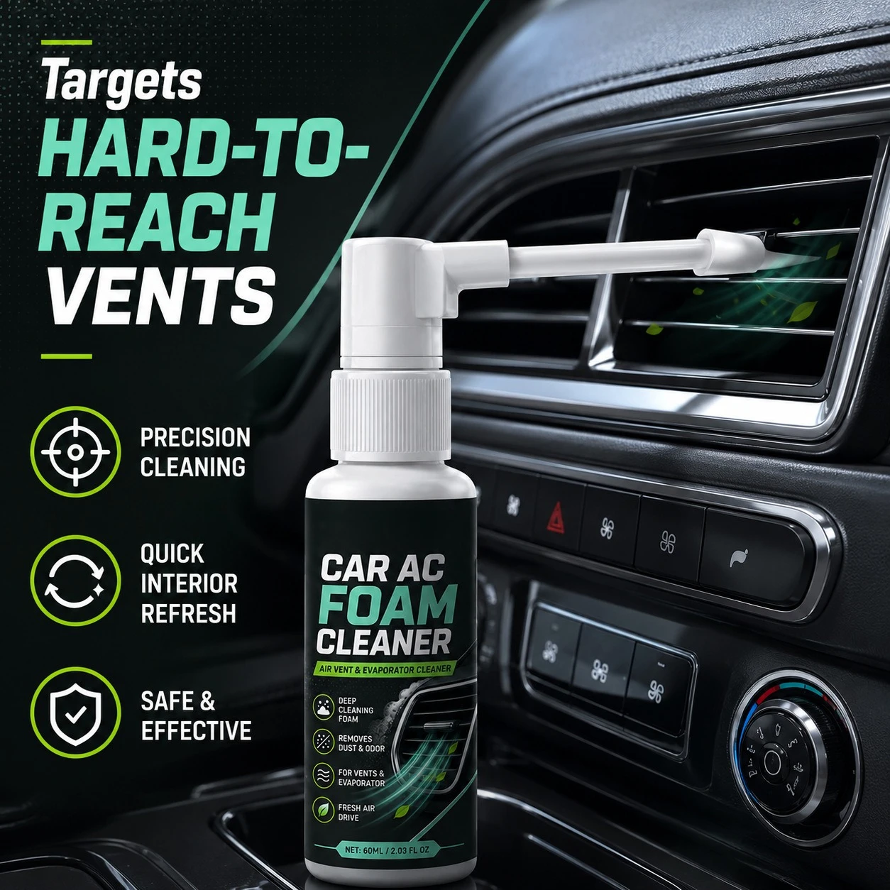 Car Air Conditioning Cleaner 60ml Car Air Conditioner Foam Cleaning Spray Air Outlet Deodorant Interior Dust and Odor Remover