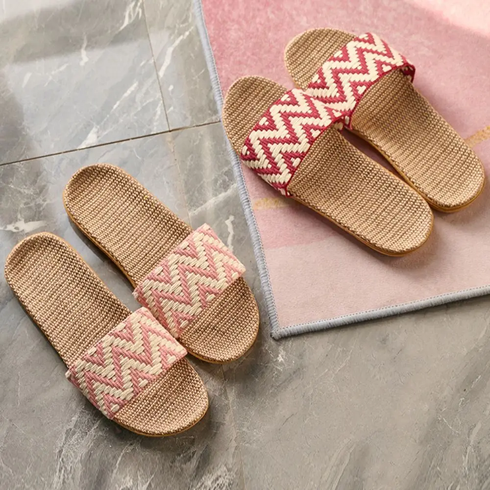 العرقية نمط الكتان شريط النعال لينة امتصاص العرق الكتان الشرائح الصنادل عدم الانزلاق الأحذية المرقعة نعال مسطحة داخلي #2