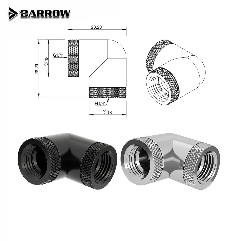 

Barrow 2pcs PC Water Cooling 90 Degree Fitting G1/4 Dual Female Adapter Silver/Black/White